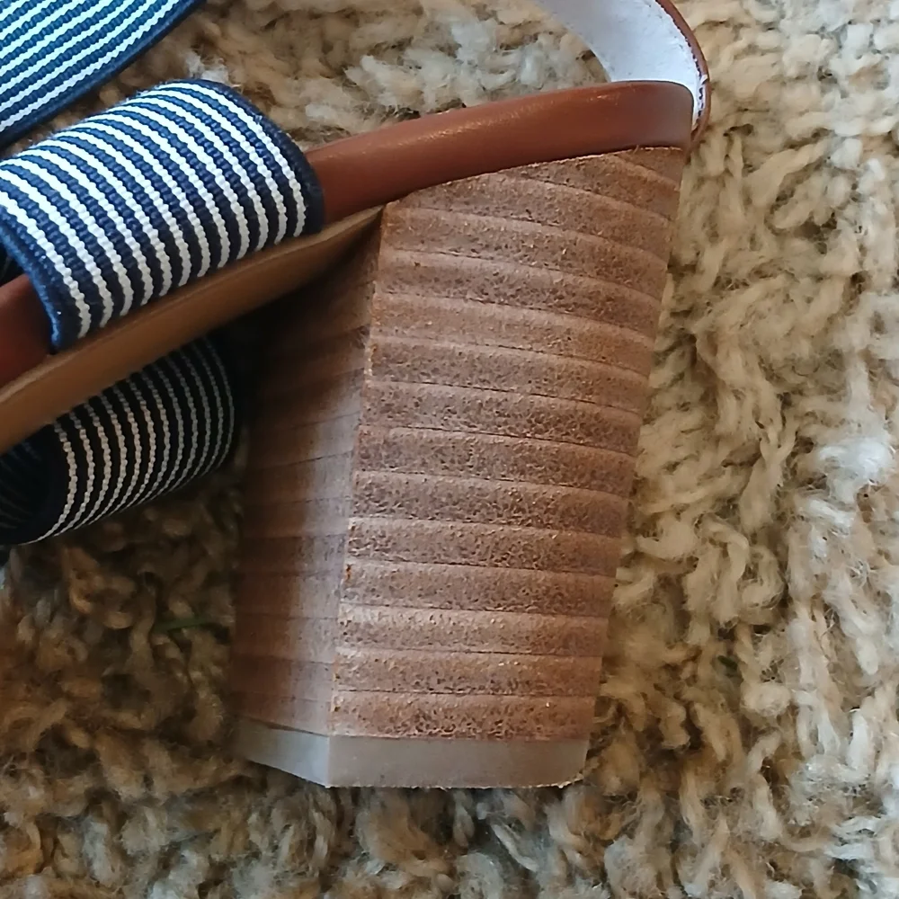Sole Society Joaey Blue Striped Block Heel Sandals Women's Size 6B
